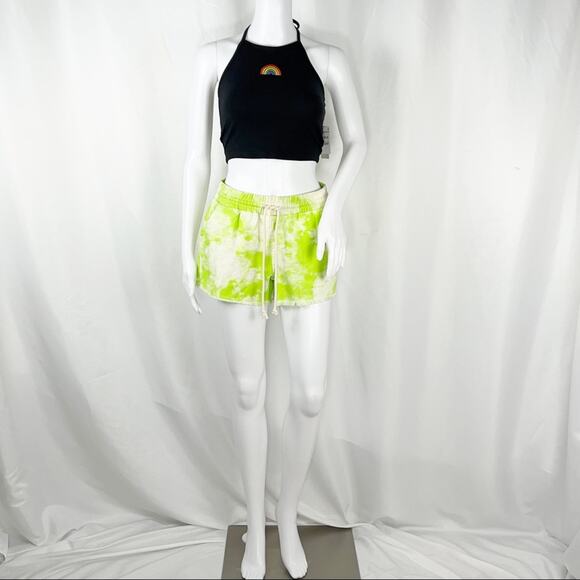 Abound Green Tie-Dye Drawstring Elastic Waist Pull On Raw Hem Cotton Shorts SzL - Picture 5 of 12